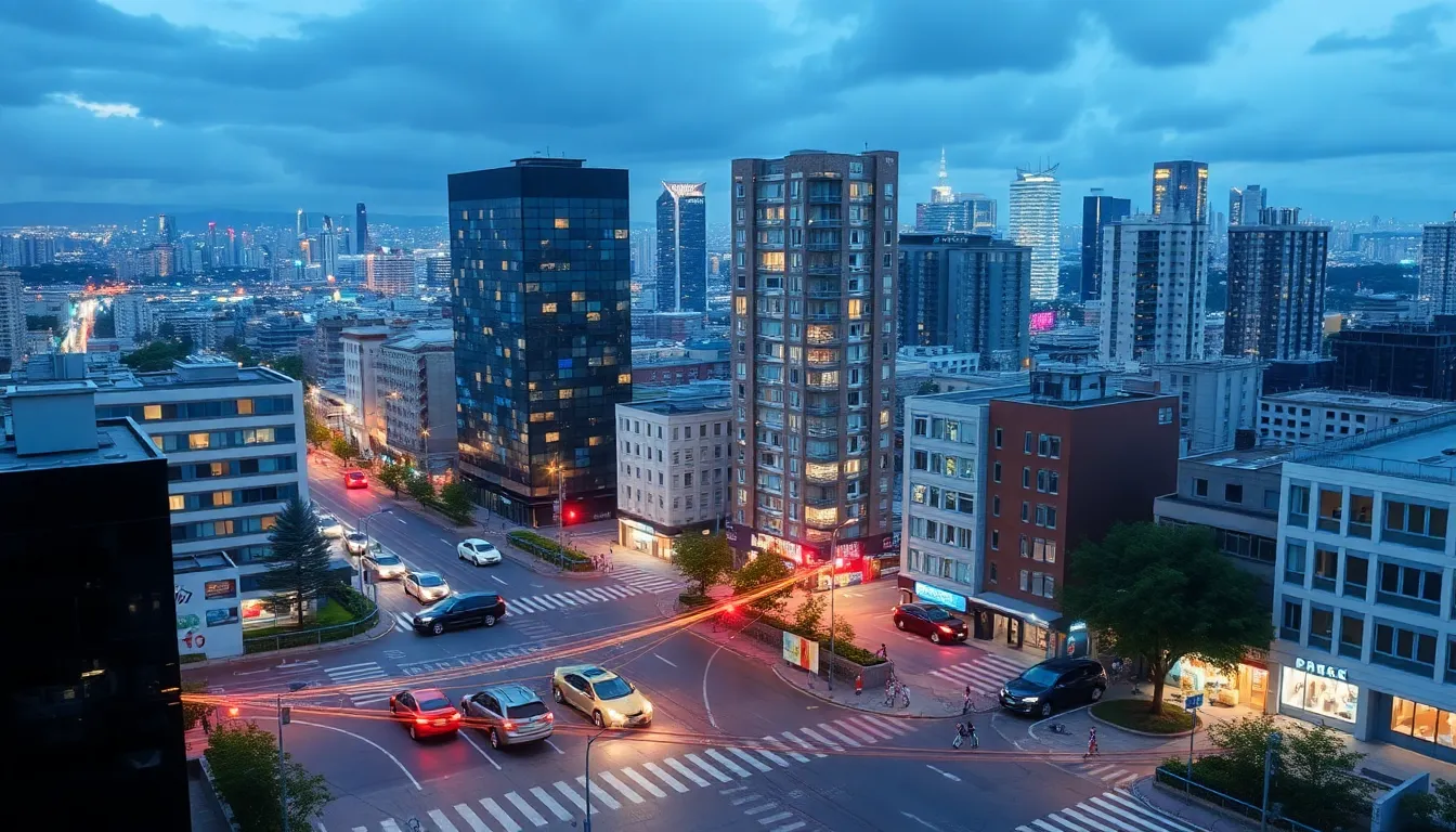 Smart city with connected devices sending data to nearby edge computing servers for fast real-time processing.